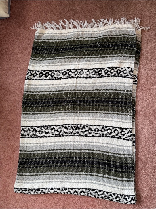 Other - Olive, White, Grey, Black Striped Woven Throw Blanket - Unbranded from Arizona